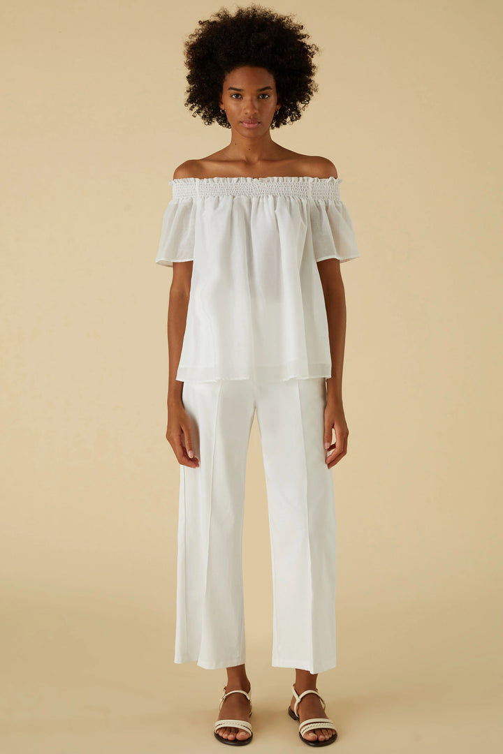 Emme Coltre 2415111042200 Optical White Bardot Neck Top - Olivia Grace Fashion