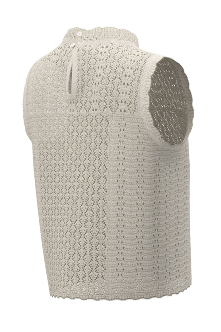 Emme Decano 2415361121200 Ecru Cream Crochet Style Sleeveless Jumper - Olivia Grace Fashion