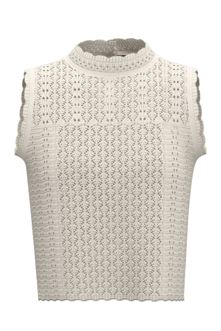 Emme Decano 2415361121200 Ecru Cream Crochet Style Sleeveless Jumper - Olivia Grace Fashion