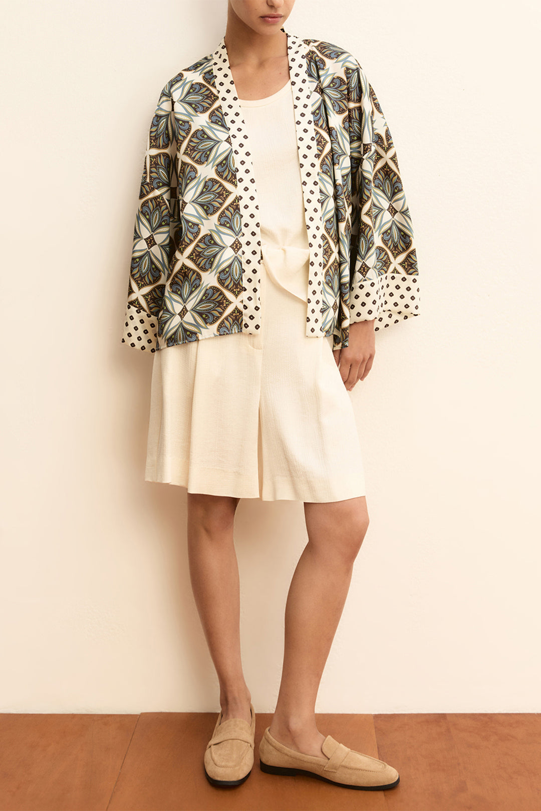 Emme EMMATOLLO Wool White Print Twill Kimono 2615191041200