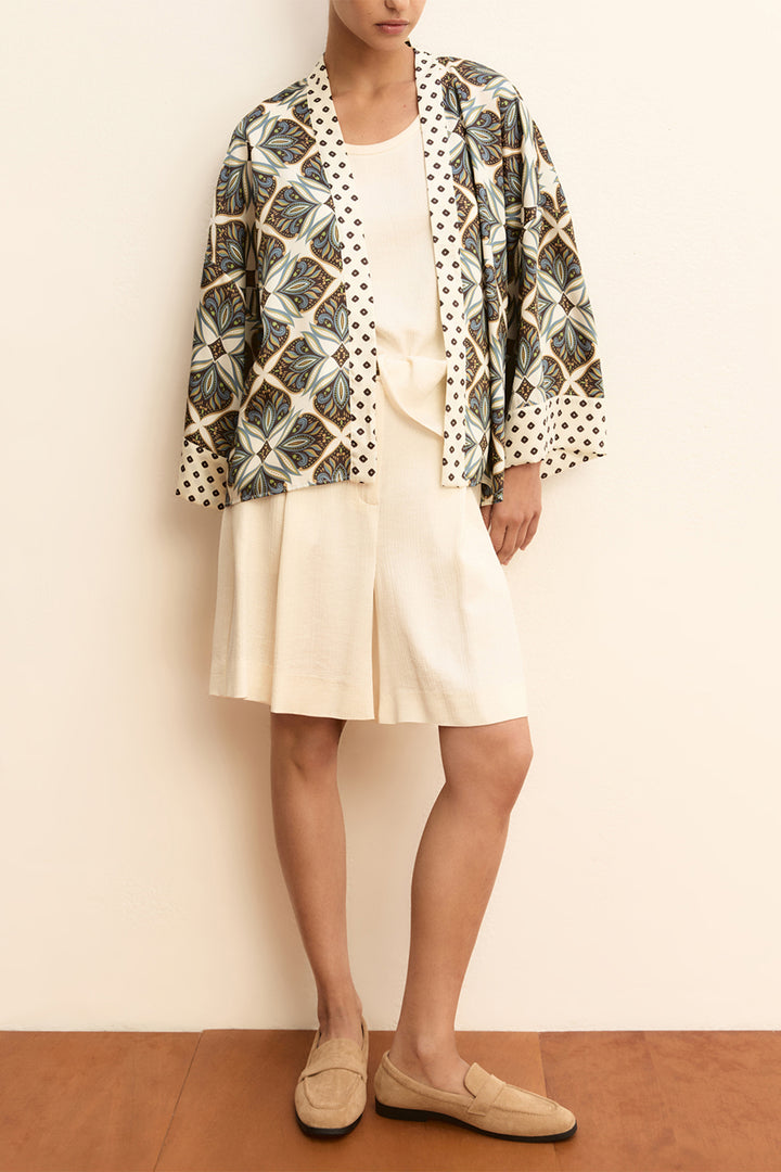 Emme EMMATOLLO Wool White Print Twill Kimono 2615191041200
