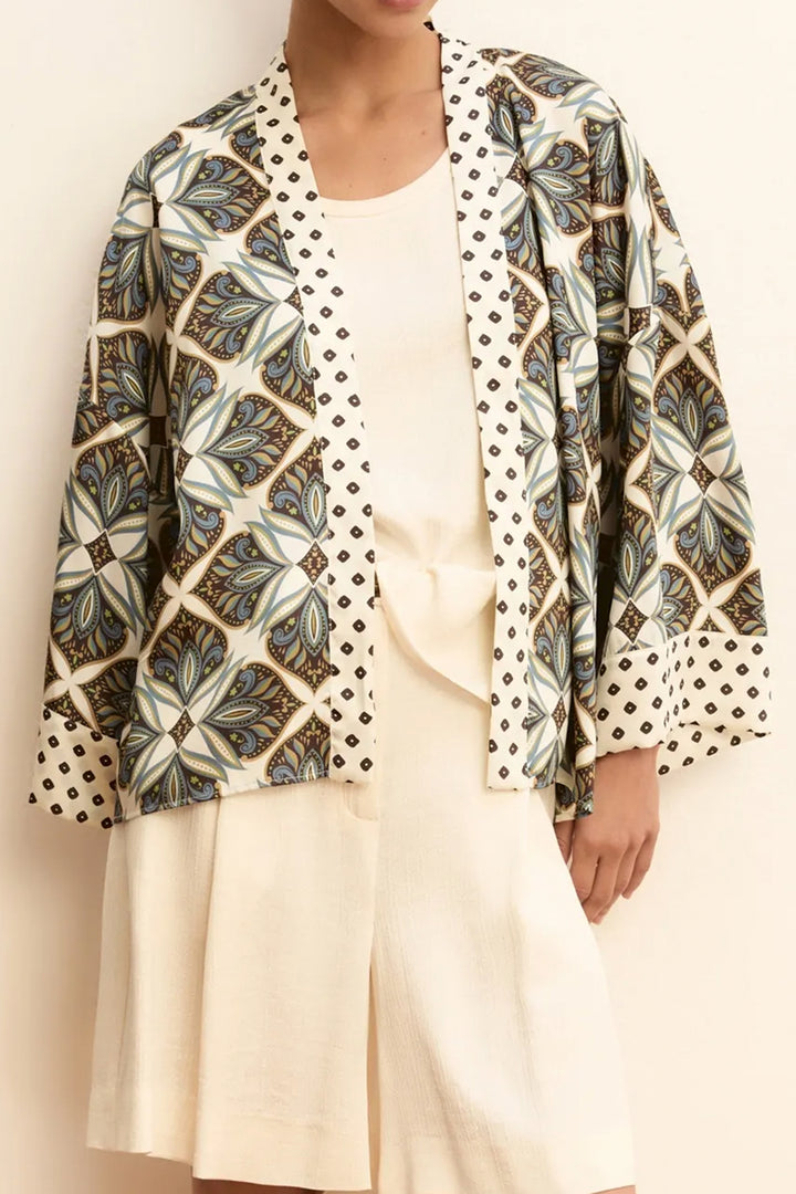Emme EMMATOLLO Wool White Print Twill Kimono 2615191041200