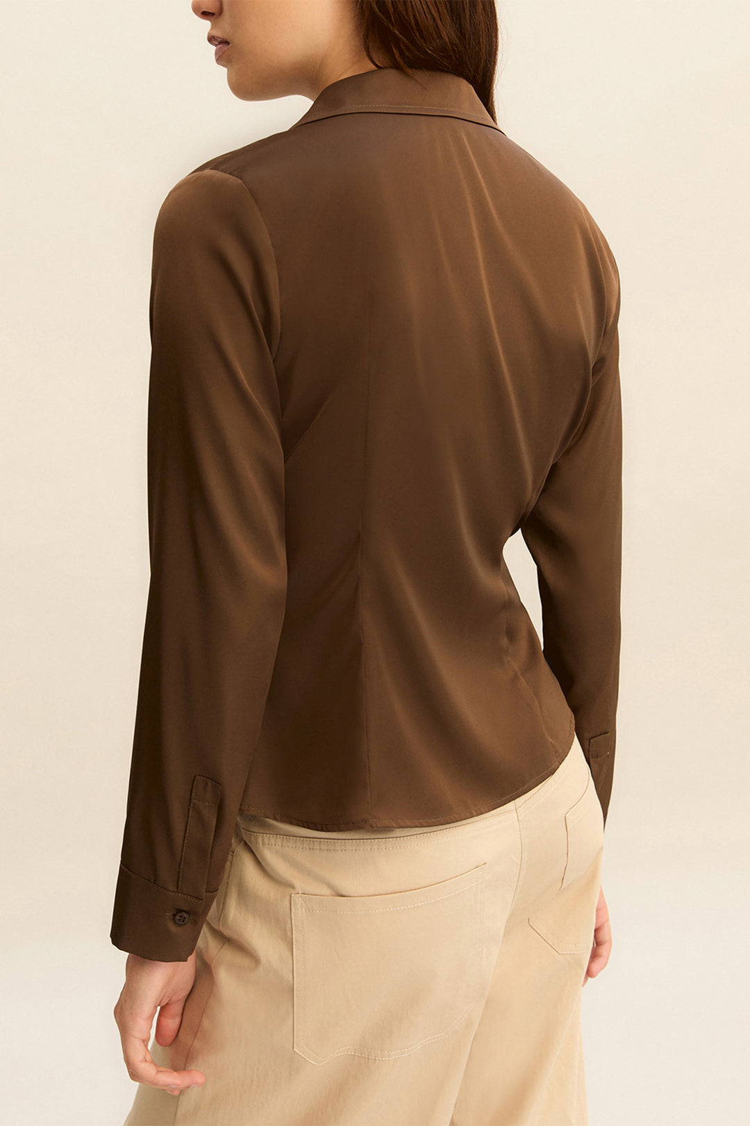 Emme EMMCALESSE Khaki Stretch Satin Shirt 2615111151200
