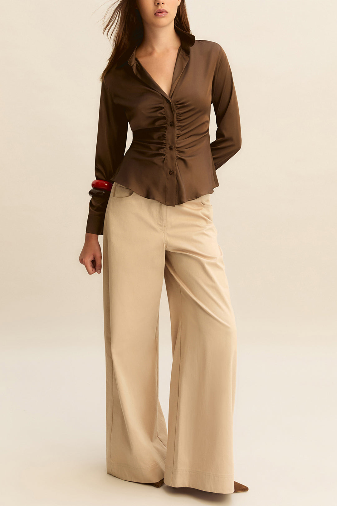 Emme EMMCALESSE Khaki Stretch Satin Shirt 2615111151200