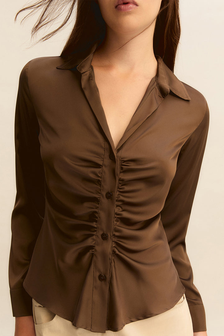 Emme EMMCALESSE Khaki Stretch Satin Shirt 2615111151200