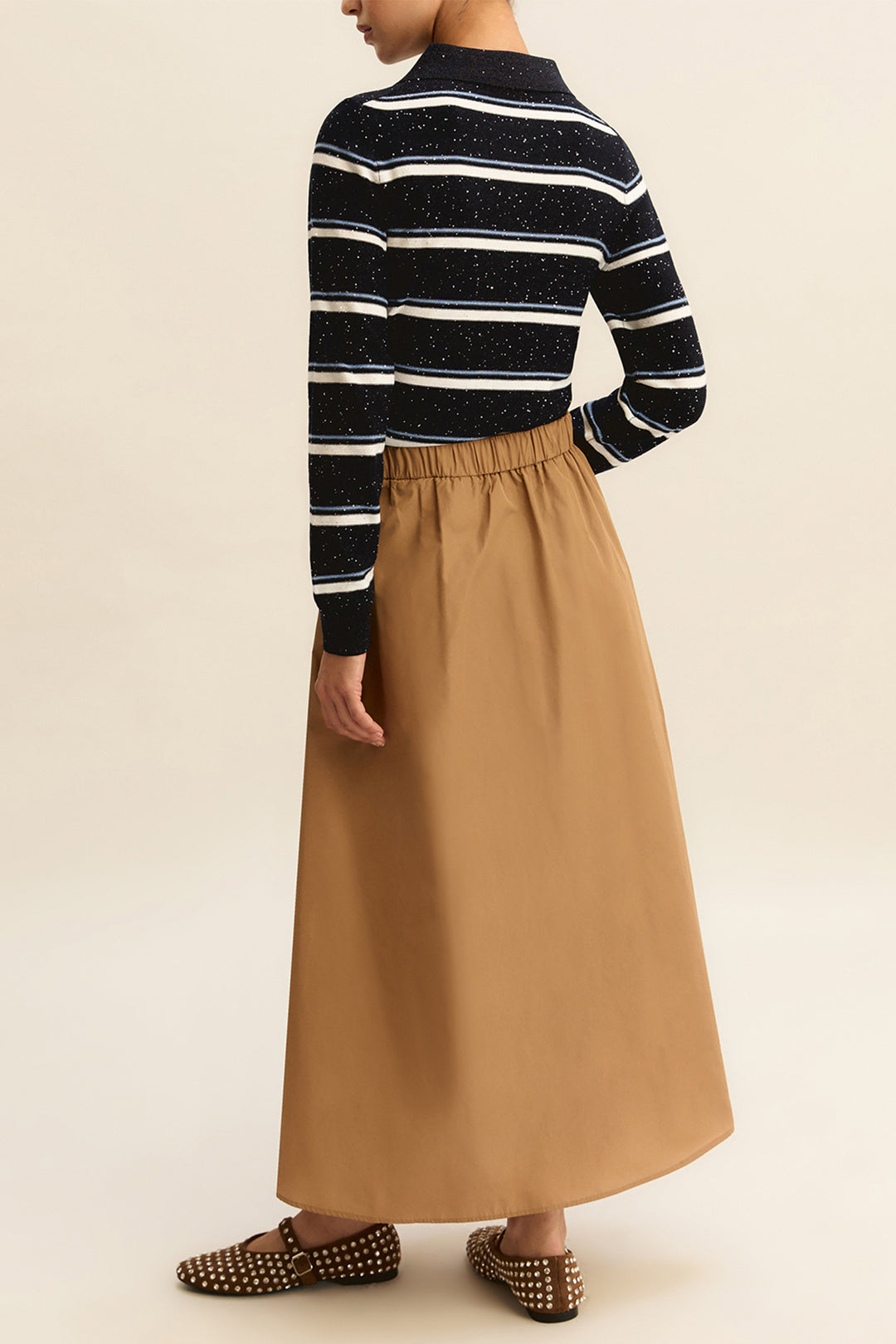 Emme EMMDIVA Camel Brown Taffeta Midi Skirt 2615101031200