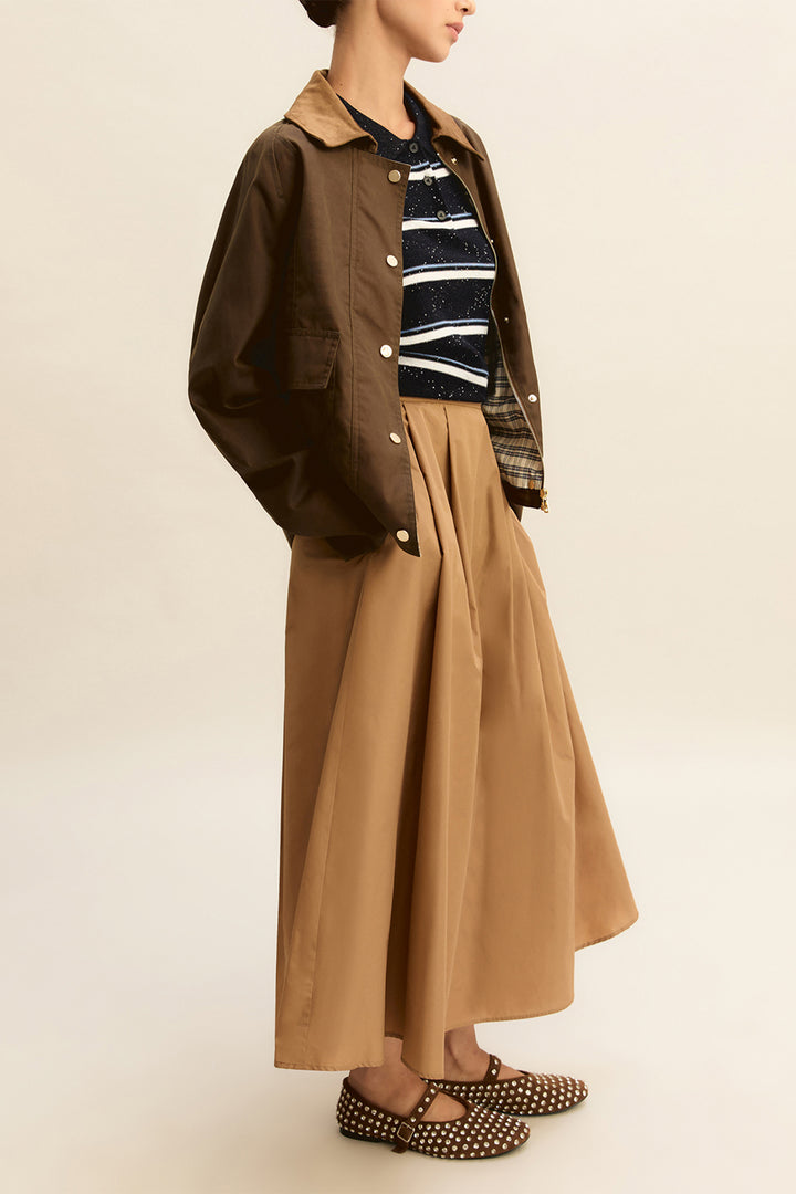 Emme EMMDIVA Camel Brown Taffeta Midi Skirt 2615101031200