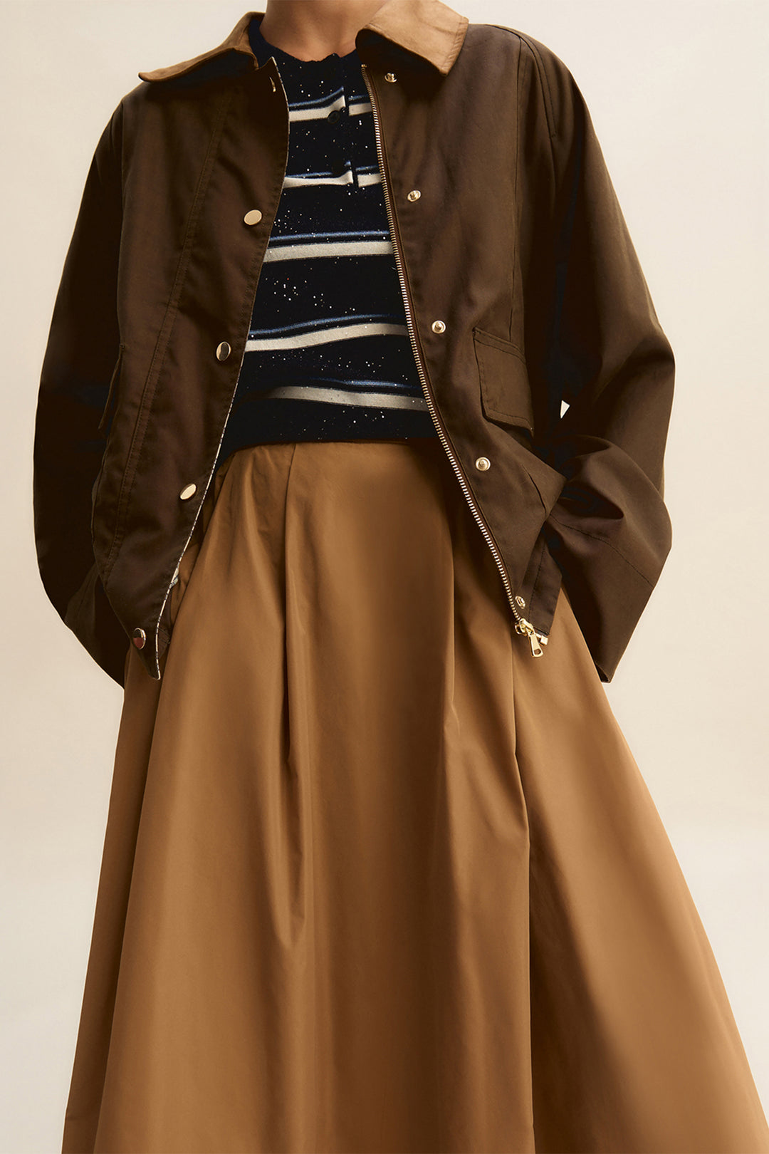 Emme EMMDIVA Camel Brown Taffeta Midi Skirt 2615101031200