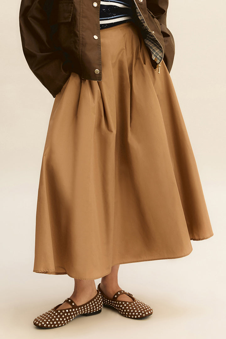 Emme EMMDIVA Camel Brown Taffeta Midi Skirt 2615101031200