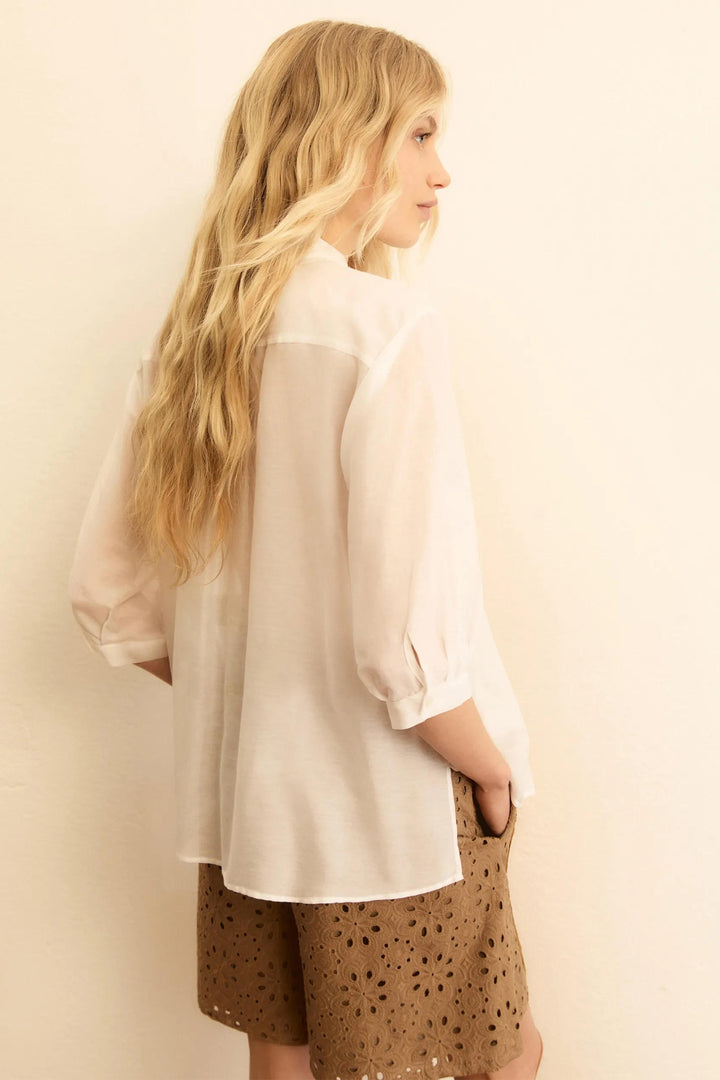 Emme EMMGIGA White Silk Cotton Muslin Pleated Shirt 2615111112200