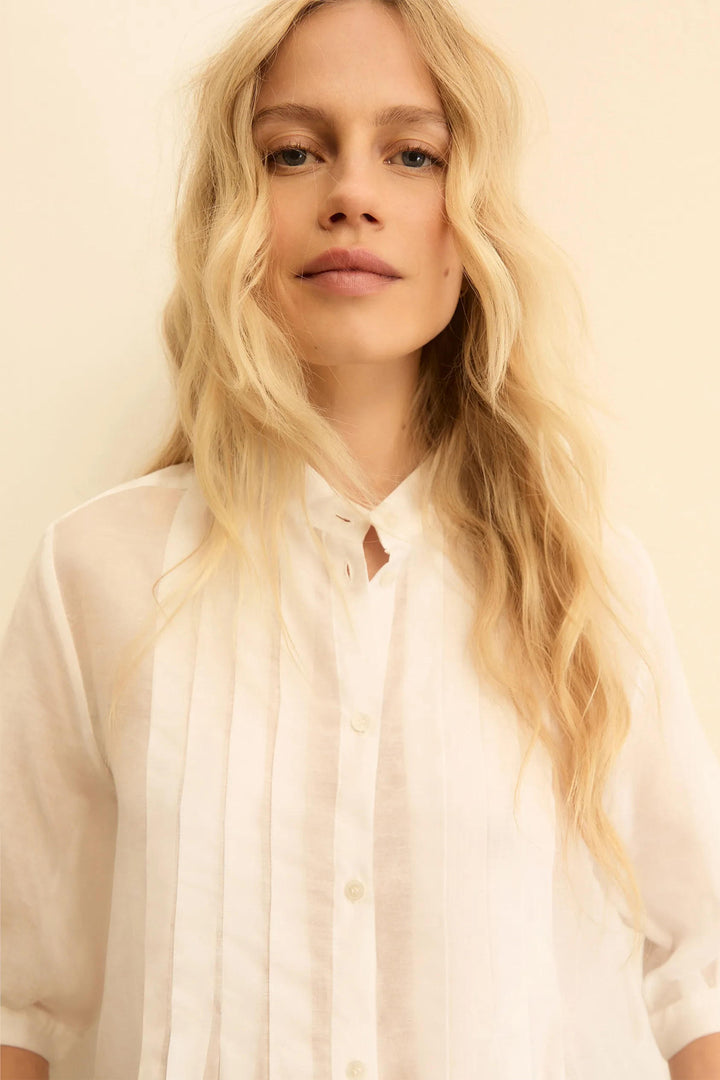 Emme EMMGIGA White Silk Cotton Muslin Pleated Shirt 2615111112200