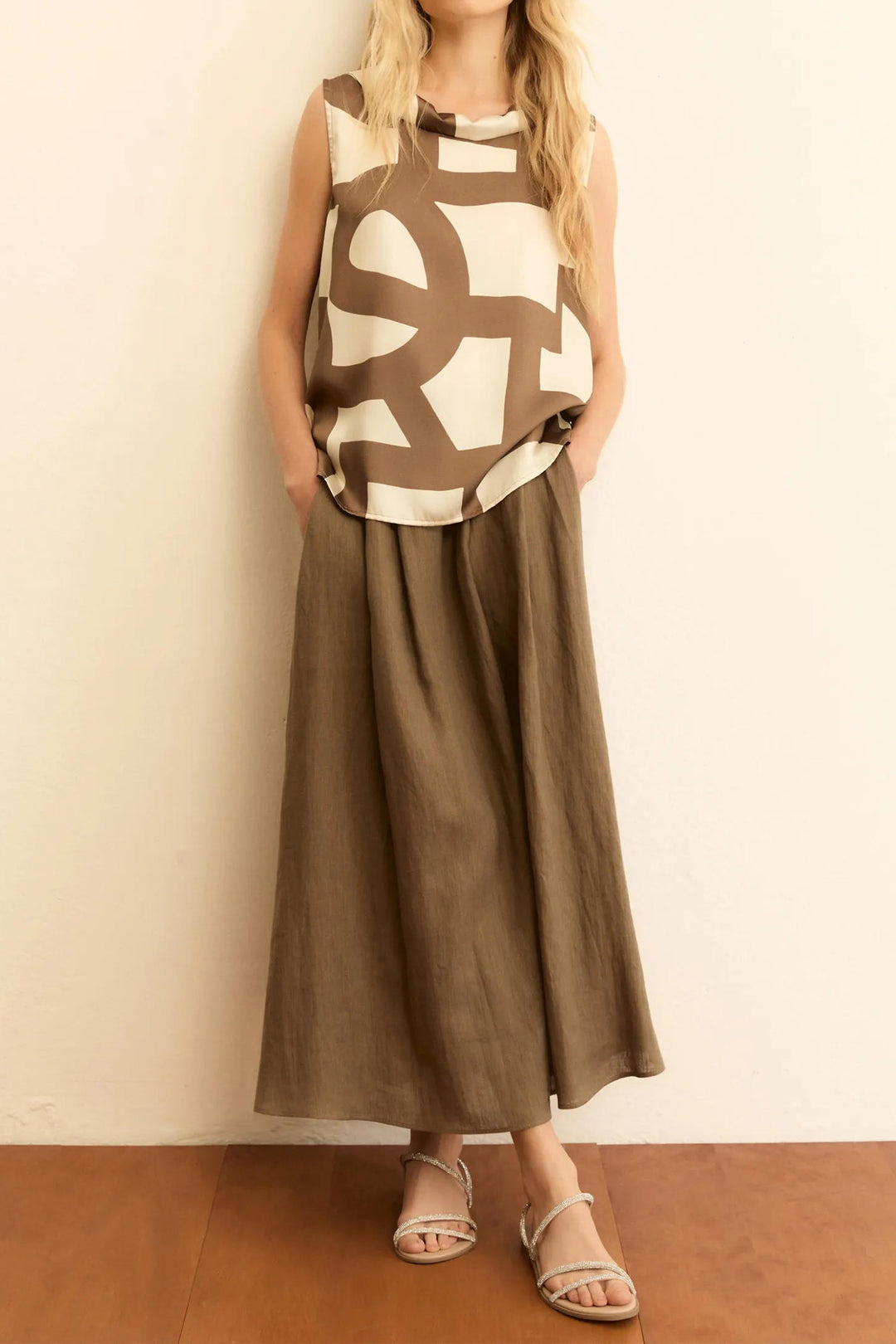 Emme EMMGOMMOSO Turtledove Brown Print Sleeveless Top 2615161142200