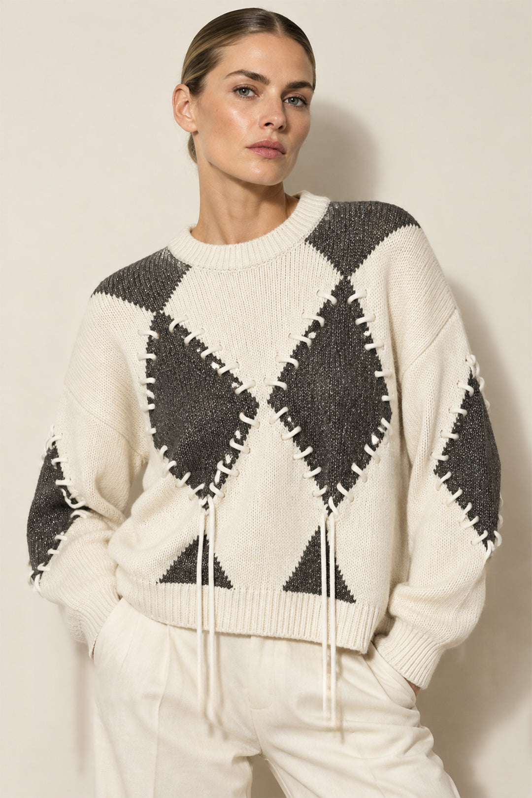 Emme EMMLACRIMA White Argail Merino & Lurex Chenille Yarn Jumper, front view