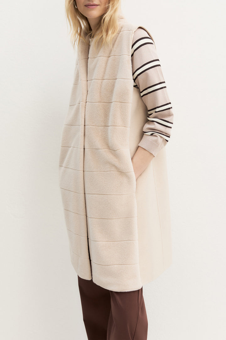 Emme Sand Beige Double-Faced Gilet, front model shot cropped