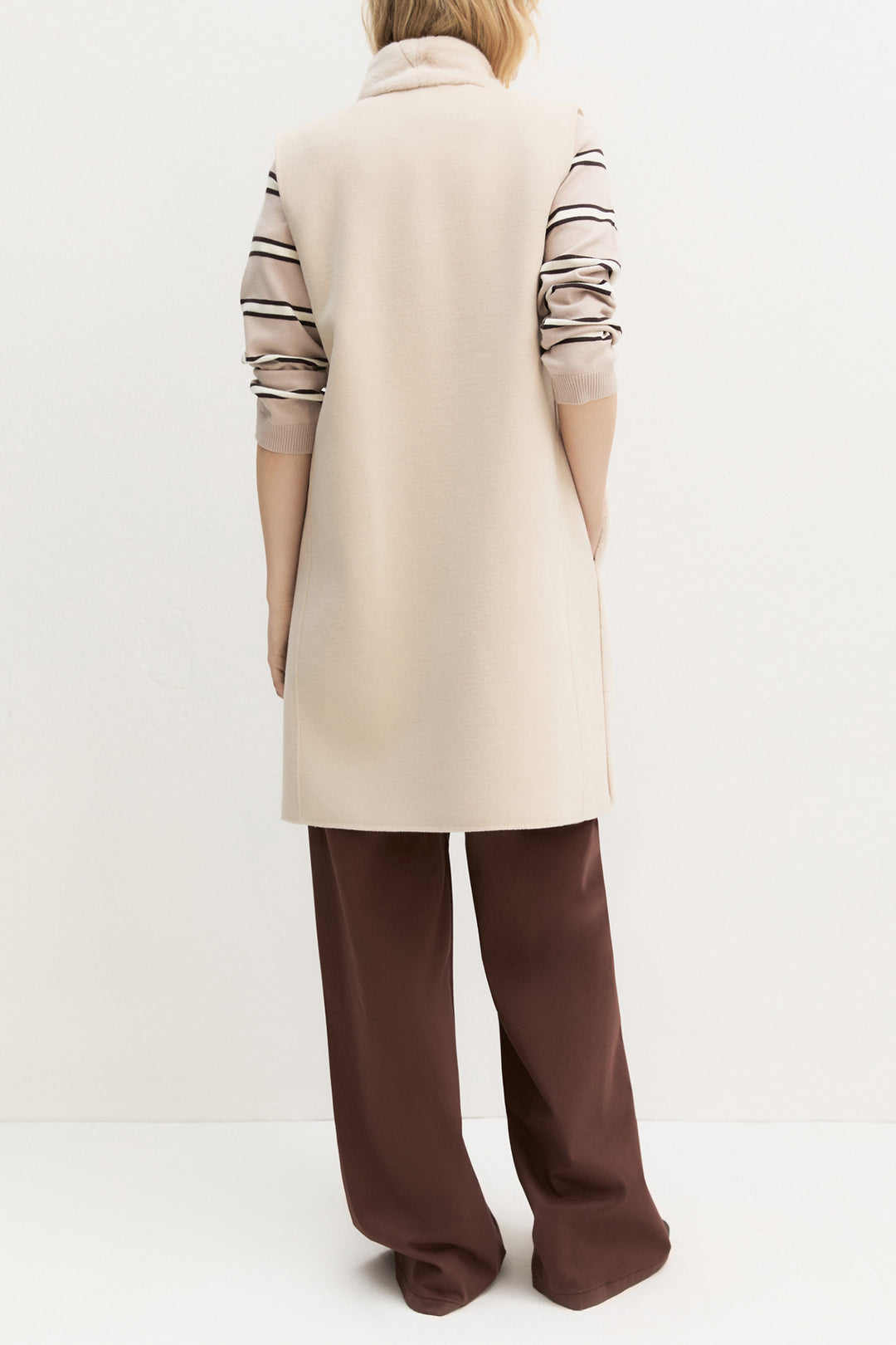 Emme Sand Beige Double-Faced Gilet, back model shot full length