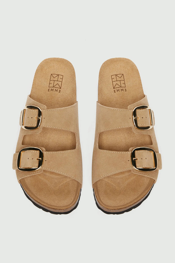 Emme EMMPANIA Beige Suede Cork-Soled Sandals
