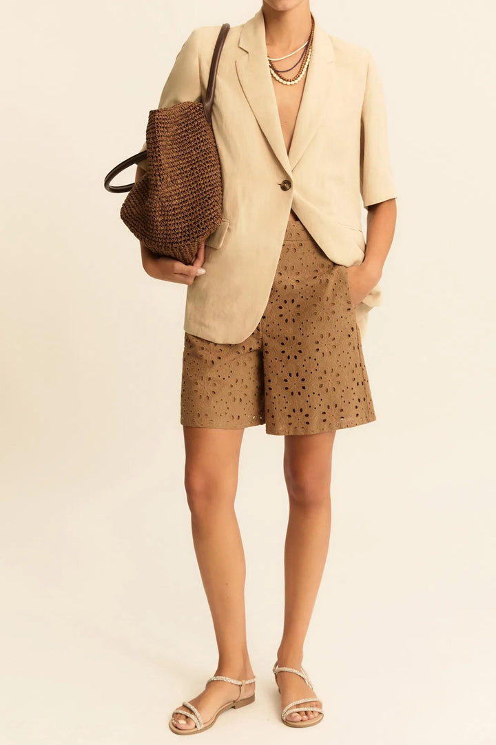 Emme EMMSTADIO Camel Brown Sangallo Embroidery Shorts 2615141012200