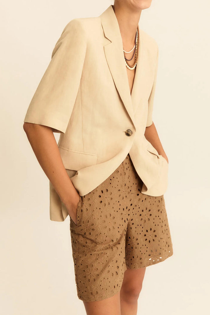 Emme EMMSTADIO Camel Brown Sangallo Embroidery Shorts 2615141012200