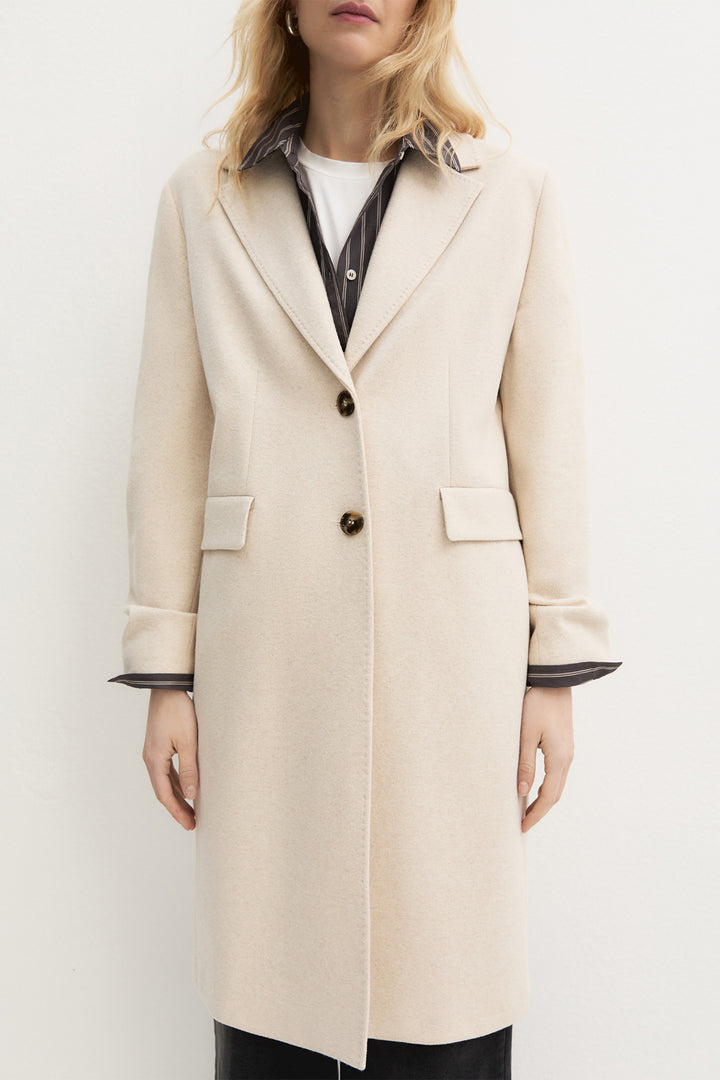 Emme Ivory White Plain Brushed Jacquard Jersey Coat, front model shot cropped