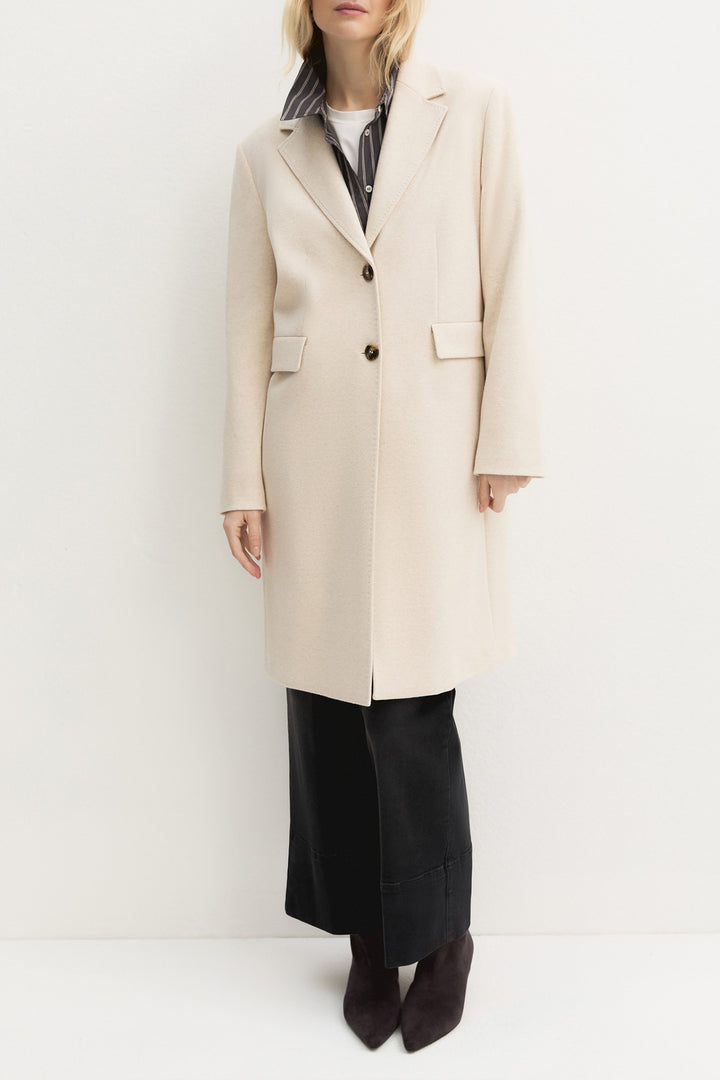 Emme Ivory White Plain Brushed Jacquard Jersey Coat, front model shot full length