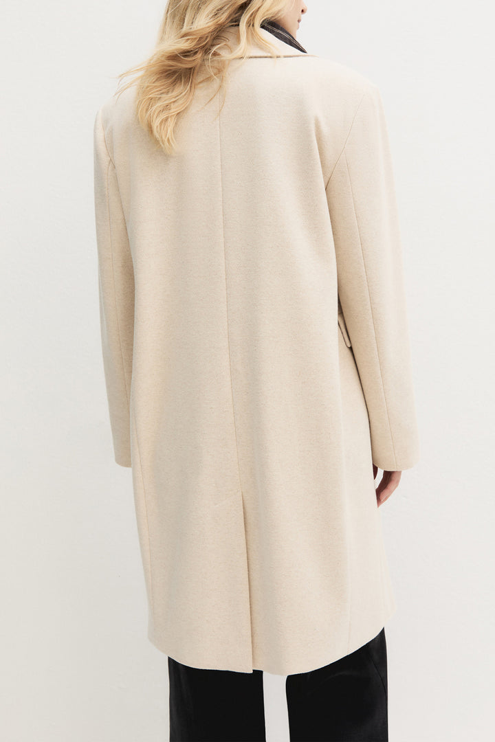 Emme Ivory White Plain Brushed Jacquard Jersey Coat, back model shot full length