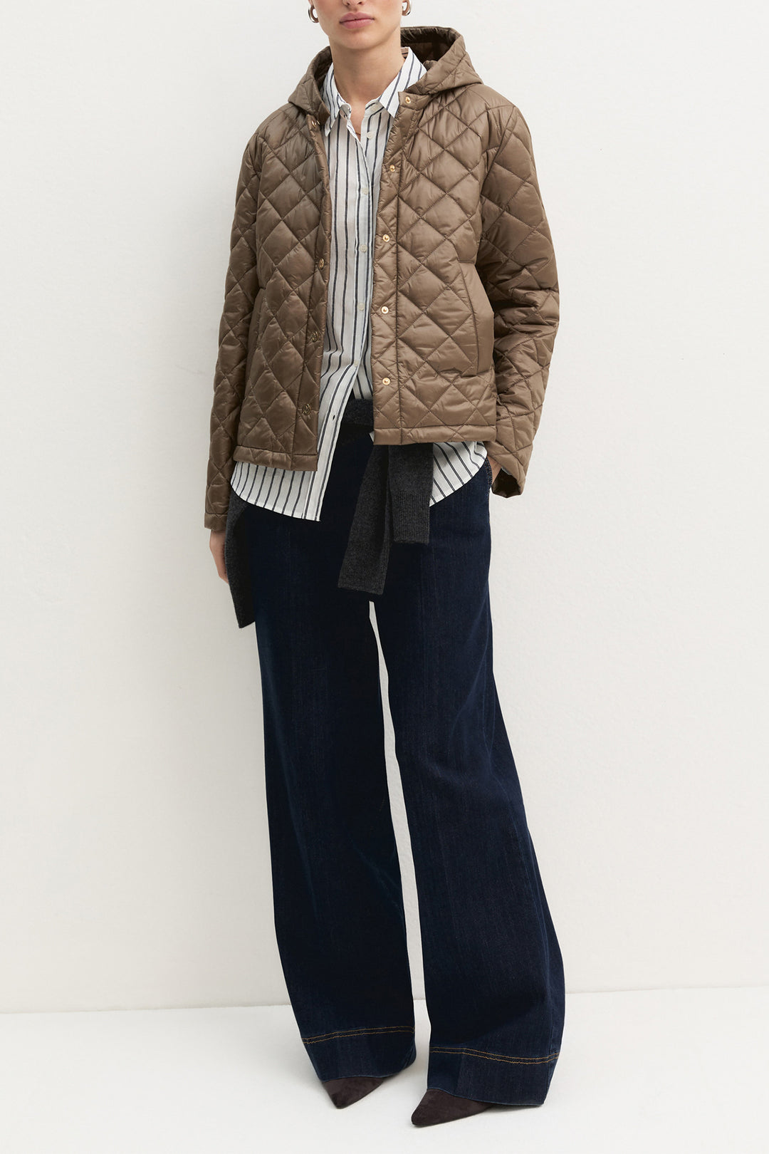 Emme Turtledove Brown Quilted Jacket, front model shot full length