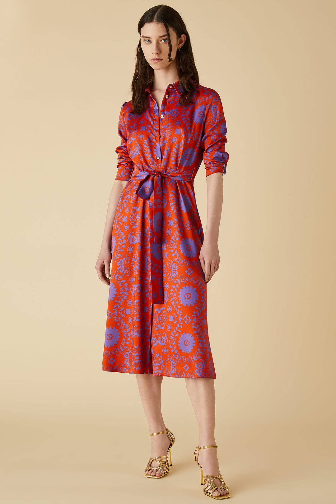 Emme Frizzo 2352261839200 Geranium Red Print Midi Shirt Dress - Olivia Grace Fashion