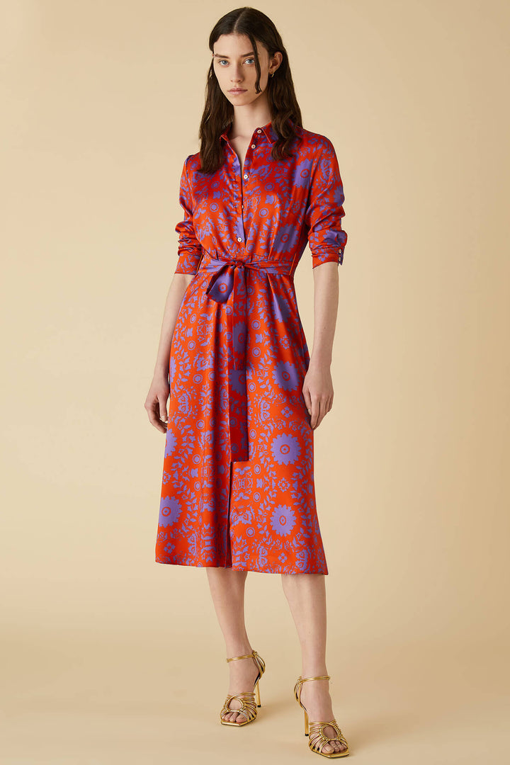 Emme Frizzo 2352261839200 Geranium Red Print Midi Shirt Dress - Olivia Grace Fashion