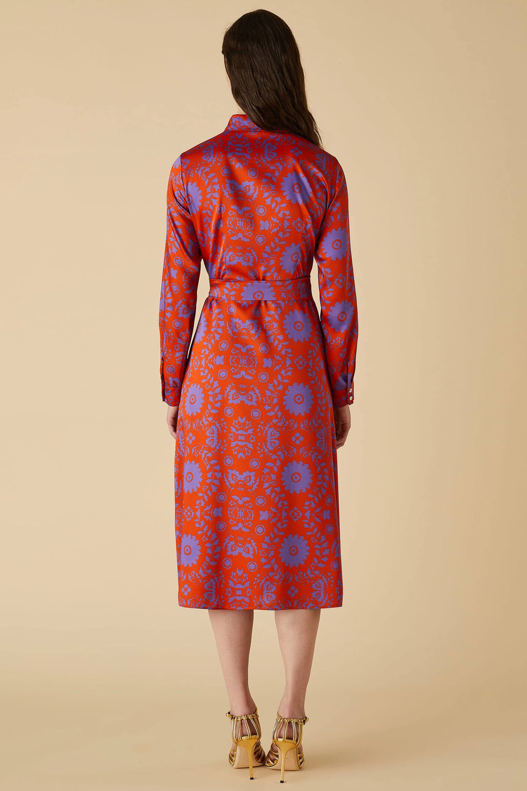Emme Frizzo 2352261839200 Geranium Red Print Midi Shirt Dress - Olivia Grace Fashion