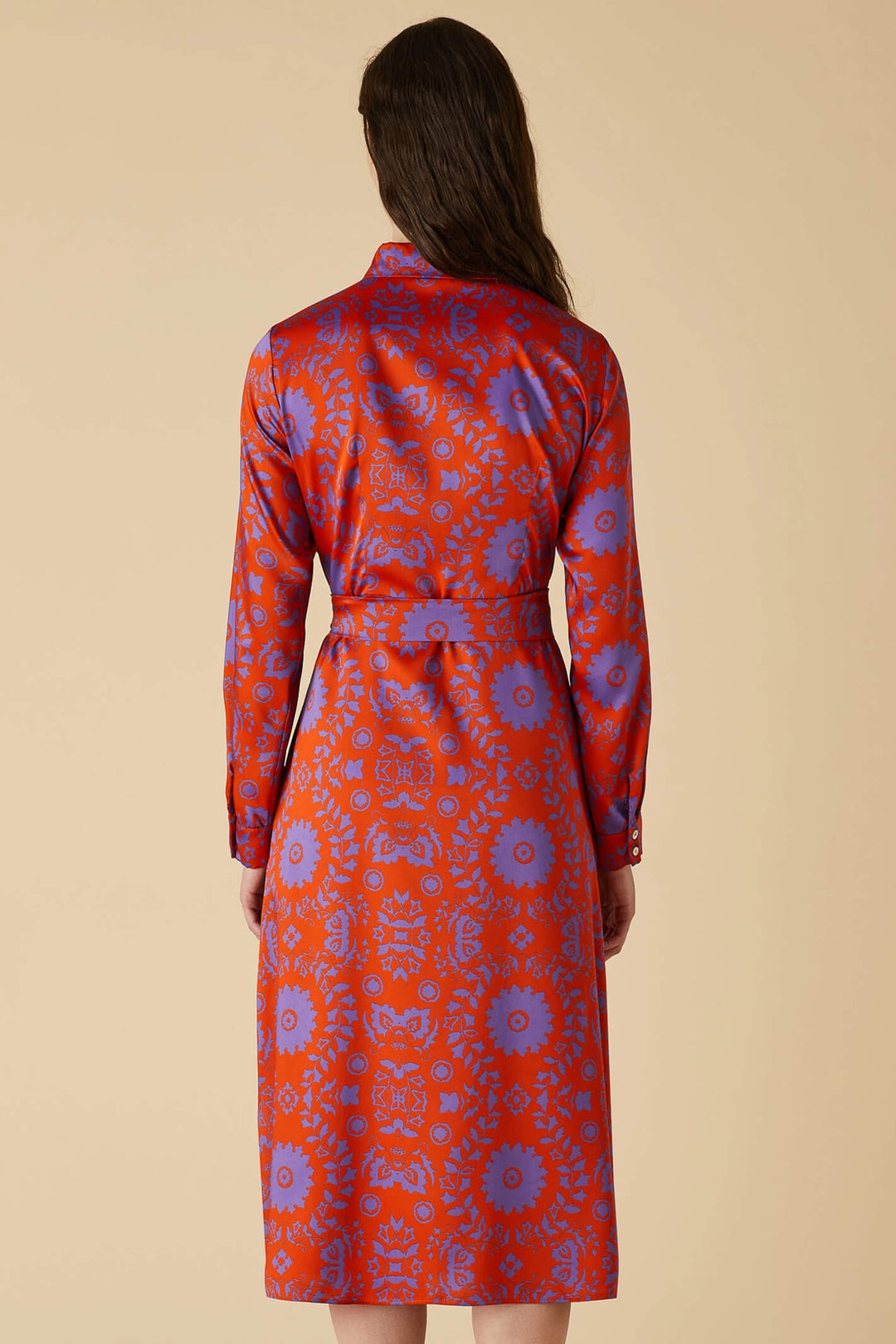 Emme Frizzo 2352261839200 Geranium Red Print Midi Shirt Dress - Olivia Grace Fashion
