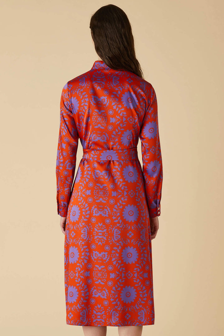Emme Frizzo 2352261839200 Geranium Red Print Midi Shirt Dress - Olivia Grace Fashion
