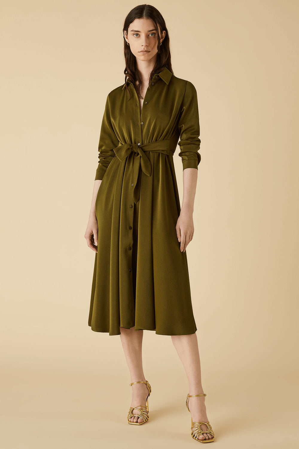 Emme Luciana 2352260438200 Khaki Green Shirt Dress - Olivia Grace Fashion