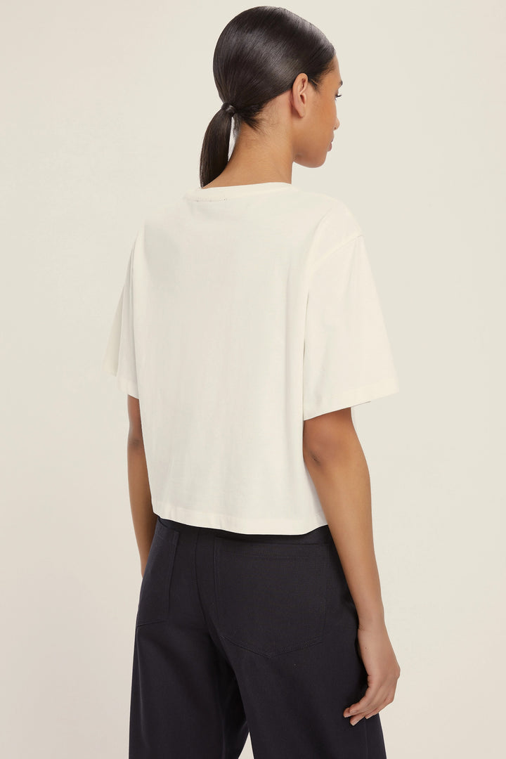 Emme Micaelabis Cream Logo T-Shirt 2525976021200 - Olivia Grace Fashion