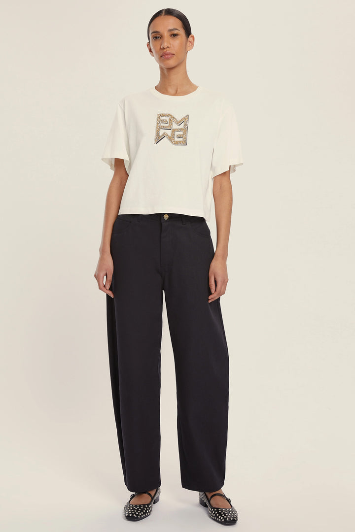 Emme Micaelabis Cream Logo T-Shirt 2525976021200 - Olivia Grace Fashion