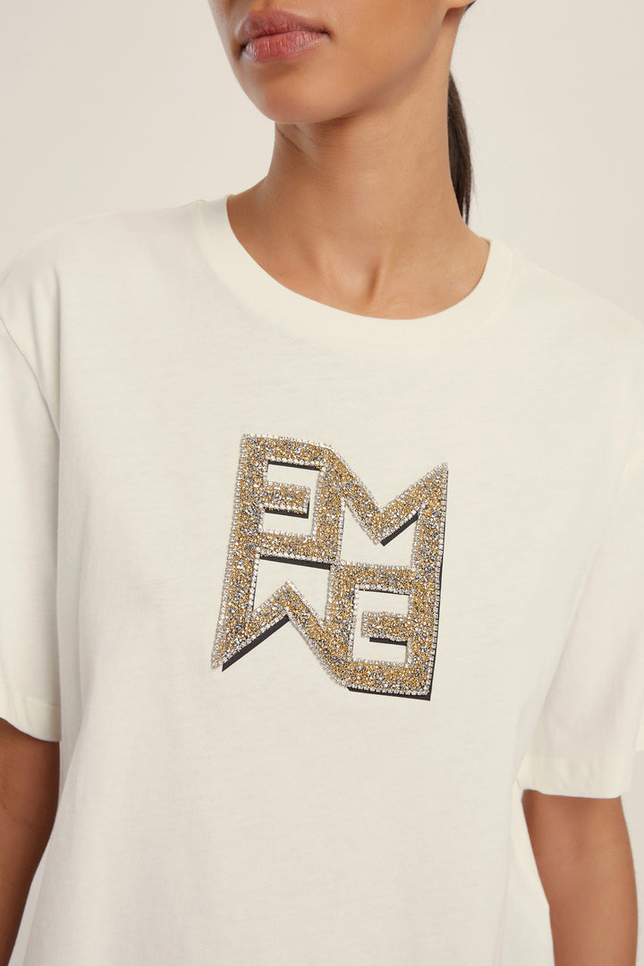 Emme Micaelabis Cream Logo T-Shirt 2525976021200 - Olivia Grace Fashion