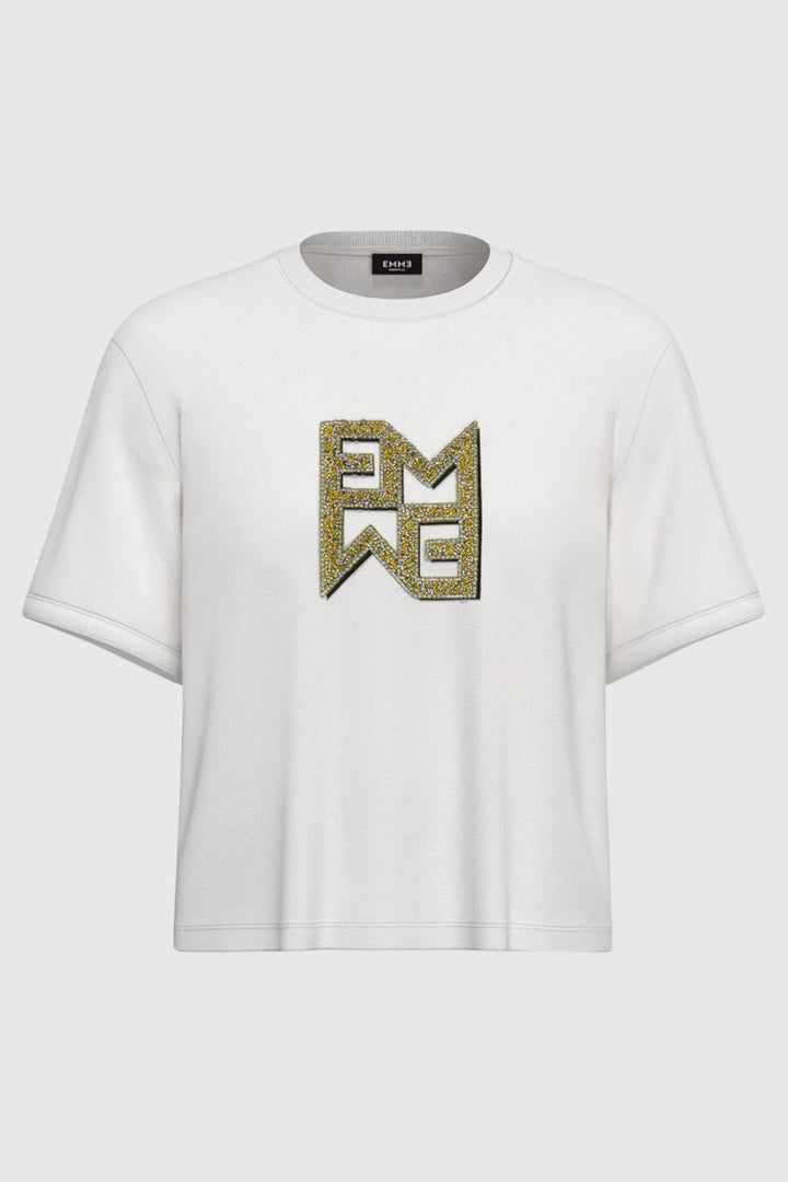 Emme Micaelabis Cream Logo T-Shirt 2525976021200 - Olivia Grace Fashion