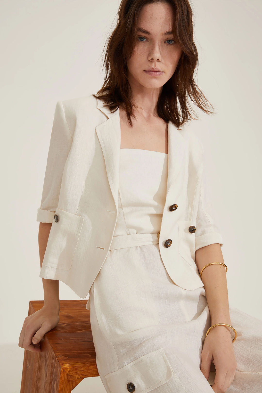 Emme Mosella1 Short Linen Blazer Jacket Wool White 2515041092200