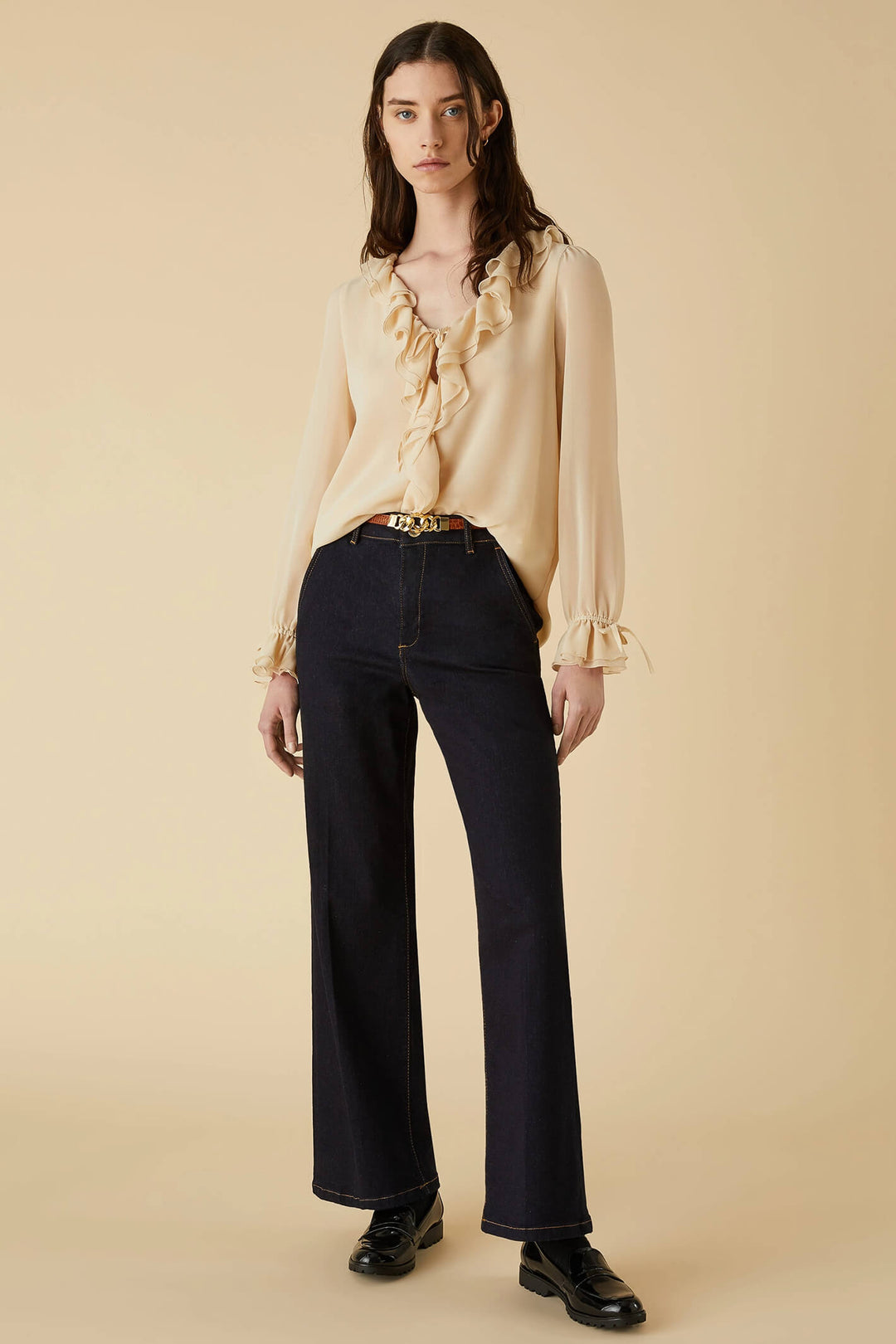 Emme Taglia 2351160739200 Ivory Ruffle Georgette Blouse - Olivia Grace Fashion