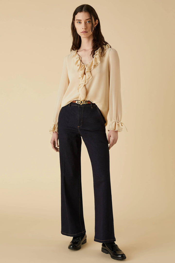 Emme Taglia 2351160739200 Ivory Ruffle Georgette Blouse - Olivia Grace Fashion