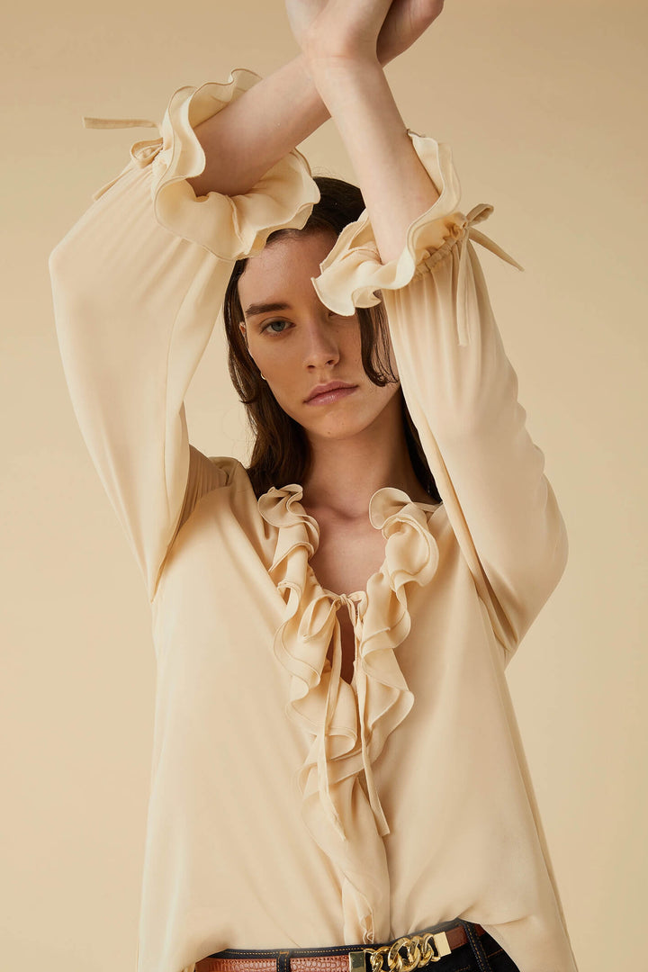Emme Taglia 2351160739200 Ivory Ruffle Georgette Blouse - Olivia Grace Fashion
