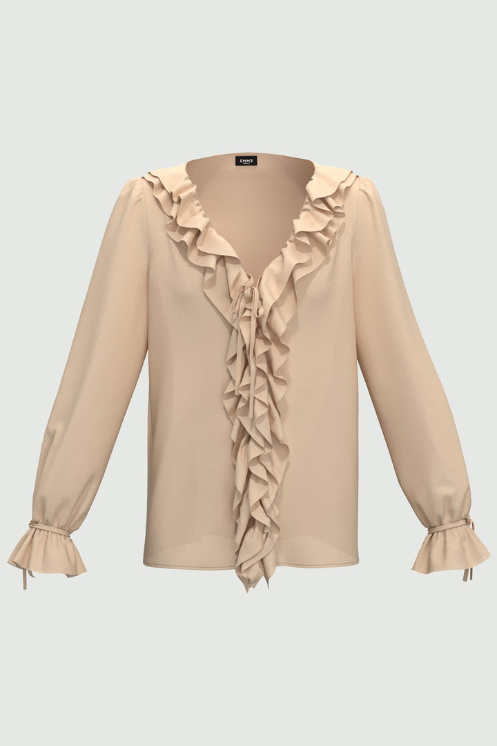 Emme Taglia 2351160739200 Ivory Ruffle Georgette Blouse - Olivia Grace Fashion