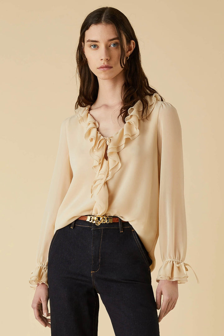 Emme Taglia 2351160739200 Ivory Ruffle Georgette Blouse - Olivia Grace Fashion