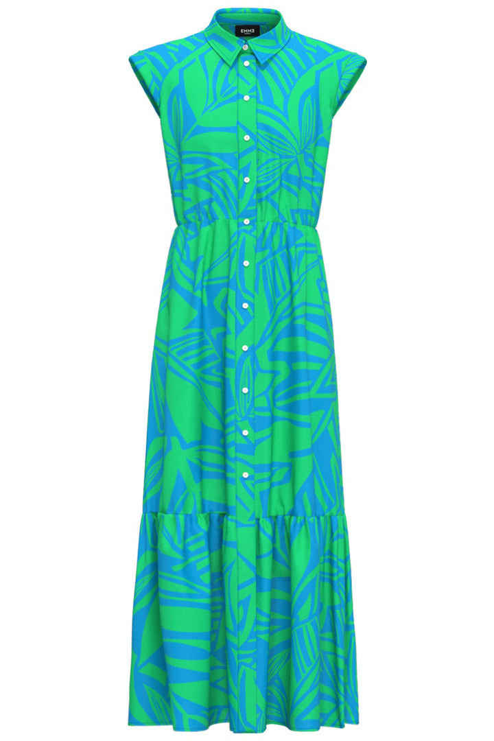 Emme Timbro 2415221352200 Turquoise Print Cap Sleeve Shirt Dress - Olivia Grace Fashion