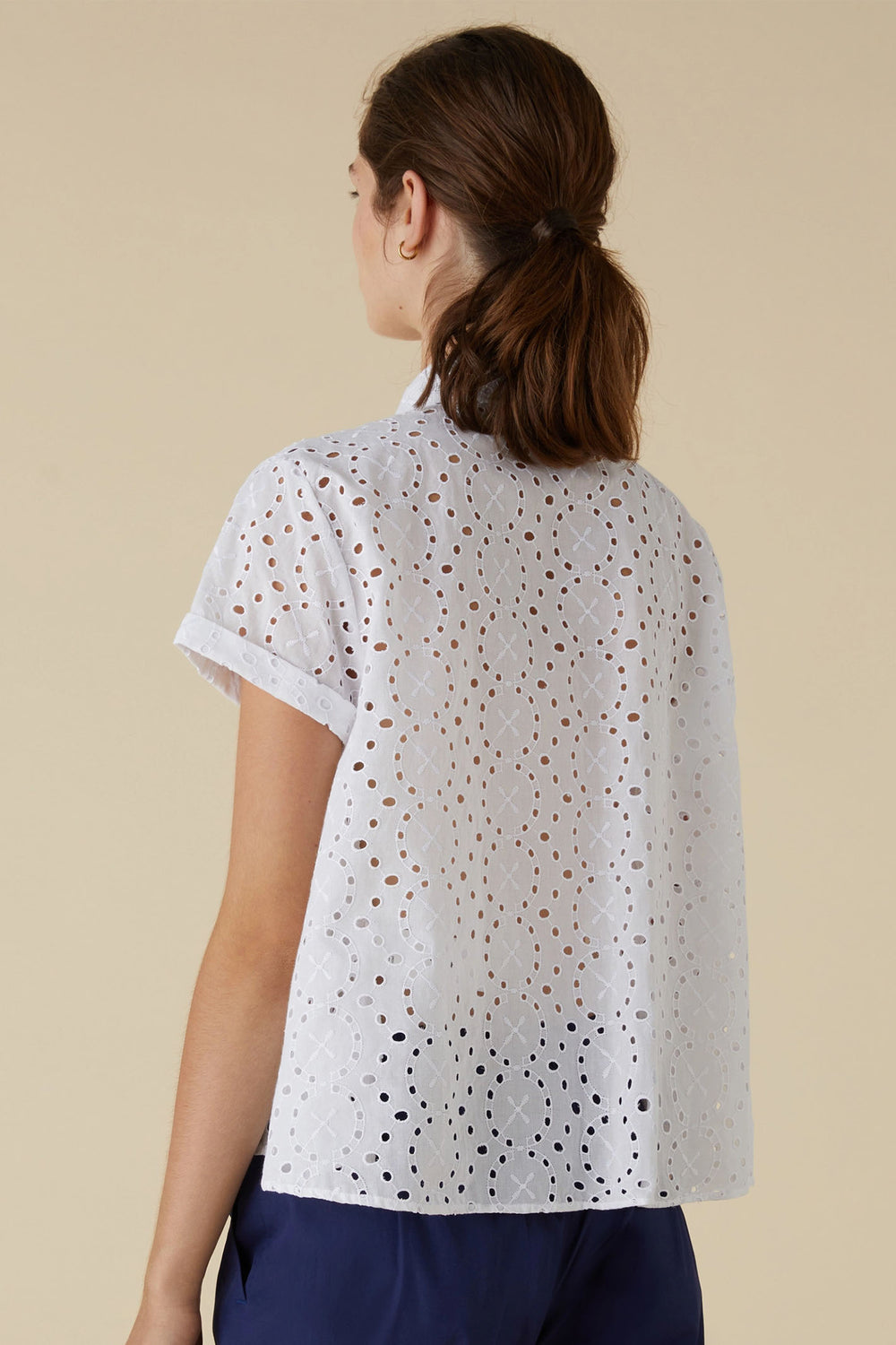 Emme Tiro 2415111102200 White Broderie Anglaise Cotton Blouse - Olivia Grace Fashion