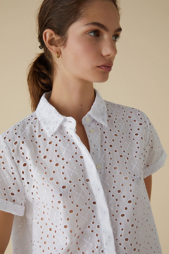 Emme Tiro 2415111102200 White Broderie Anglaise Cotton Blouse - Olivia Grace Fashion