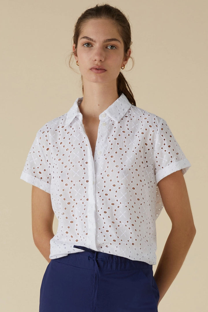Emme Tiro 2415111102200 White Broderie Anglaise Cotton Blouse - Olivia Grace Fashion