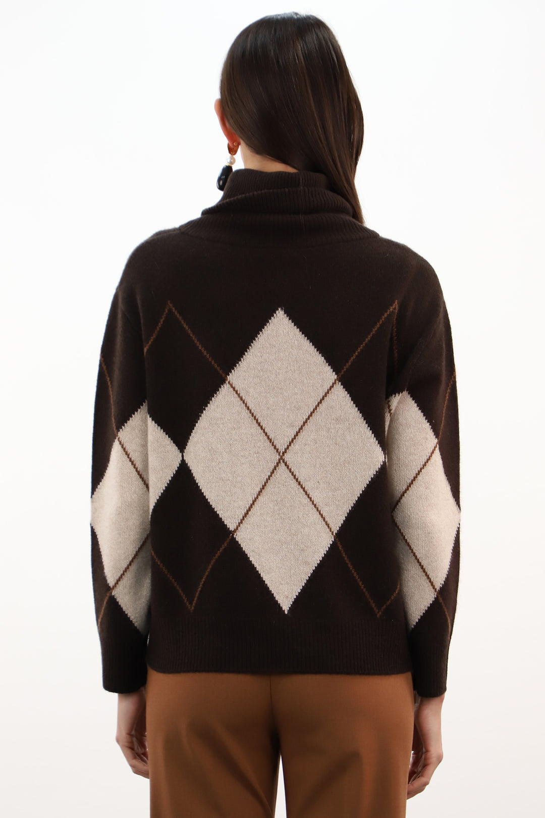Estheme Americano, Oat &amp; Tam Argyle High Neck Jumper WES26B26H, full length