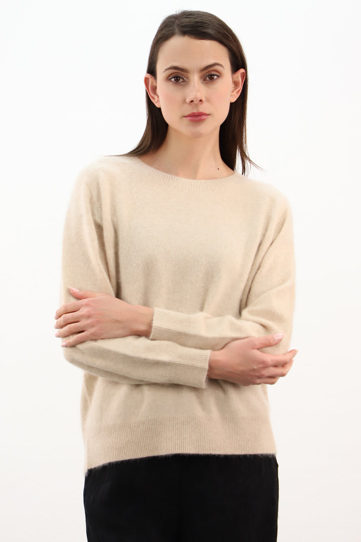 Estheme Champagne Beige Raglan Round Neck Jumper WES24A55CB-1, front view