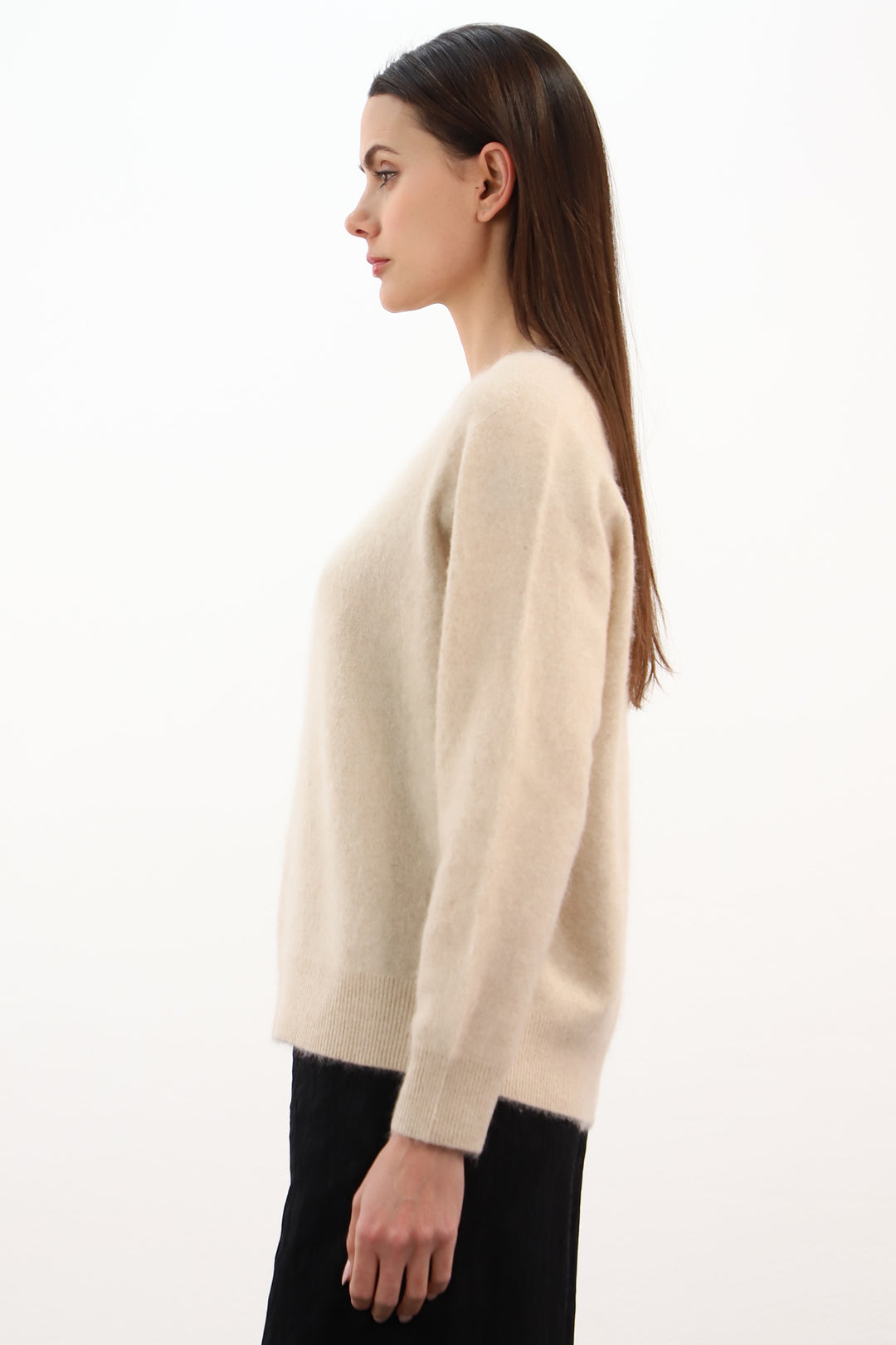 Estheme Champagne Beige Raglan Round Neck Jumper WES24A55CB-1, styled