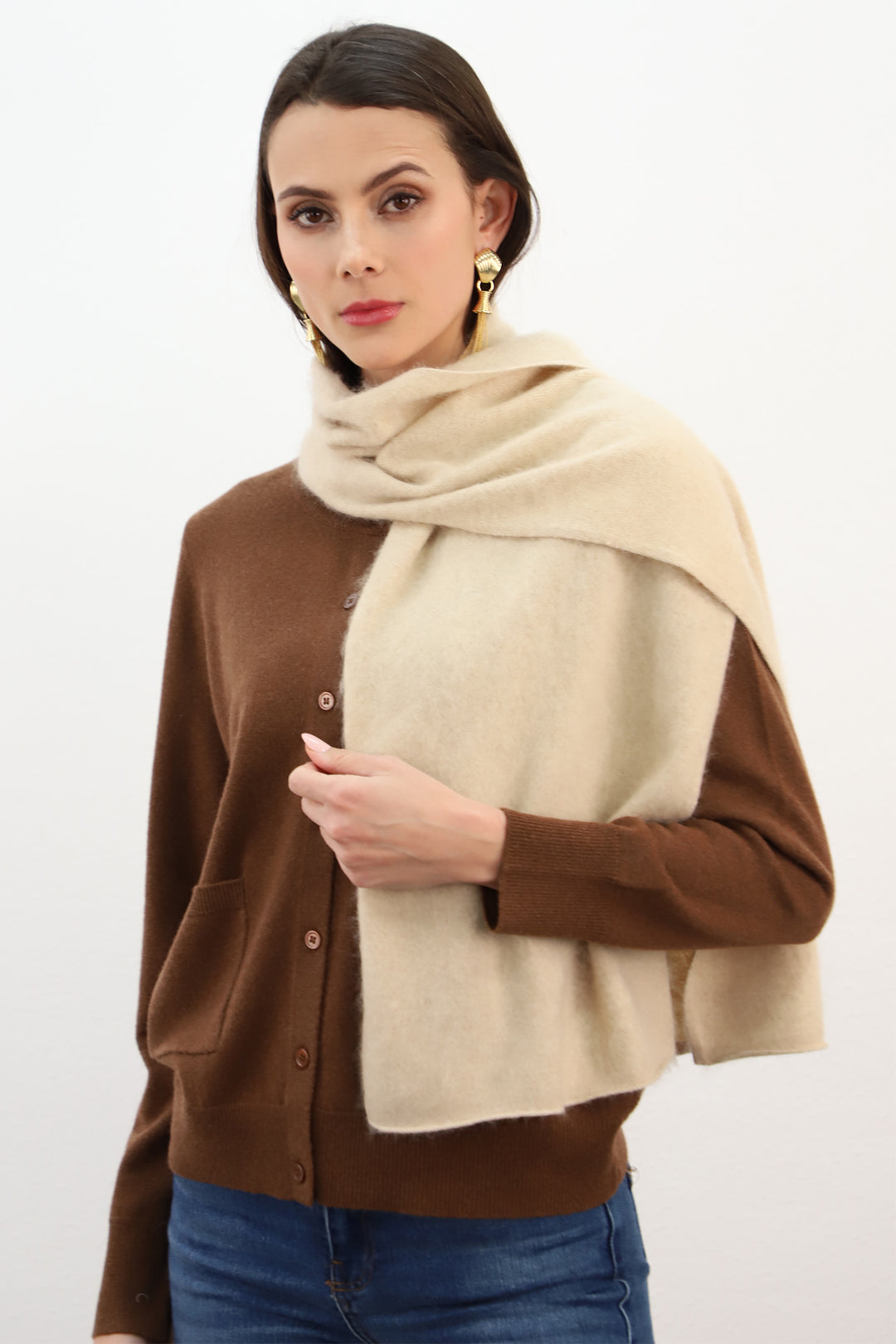 Estheme Champagne Beige Scarf AC26B40CB, styled